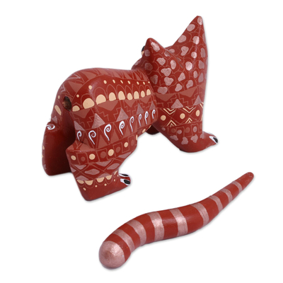 Alebrije-Figur aus Holz - Alebrije-Katzenfigur aus Holz in Rot aus Mexiko