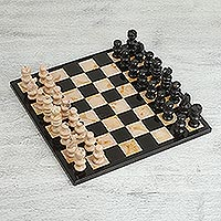 Marble chess set, 'Brown Challenge' (13 inch) - Brown and Black Marble Chess Set from Mexico (13 Inch)