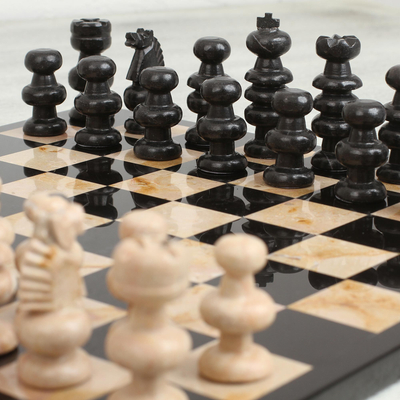 Juego de ajedrez de mármol, (13 pulgadas) - Juego de ajedrez de mármol marrón y negro de México (13 pulgadas)