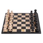 Marble chess set, 'Brown Challenge' (13 inch) - Brown and Black Marble Chess Set from Mexico (13 Inch)