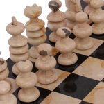 Marble chess set, 'Brown Challenge' (13 inch) - Brown and Black Marble Chess Set from Mexico (13 Inch)