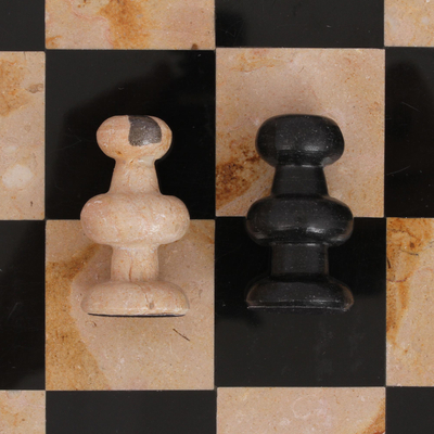 Marmor-Schachspiel, (13 Zoll) - Schachspiel aus braunem und schwarzem Marmor aus Mexiko (13 Zoll)