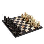Onyx and marble chess set, 'Verdant Challenge' - Onyx and Marble Chess Set in Black and Green from Mexico