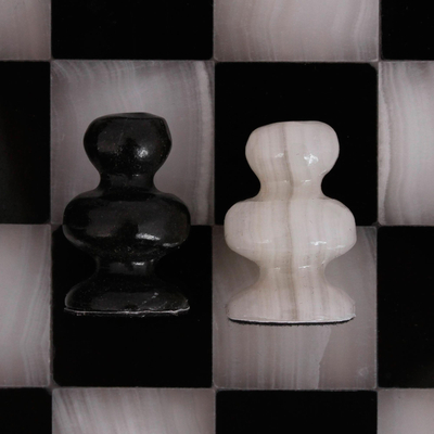 Onyx and marble chess set, 'Black and Ivory Challenge' (7.5 in.) - Onyx and Marble Chess Set in Black and Ivory (7.5 in.)
