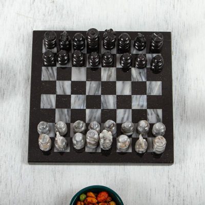 Marmor-Schachspiel, (7,5 Zoll) - Marmor-Schachspiel in Schwarz und Grau aus Mexiko (7,5 Zoll)