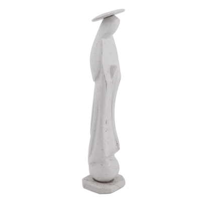 Marble statuette, 'Holy Madonna in White' - Marble Madonna Statuette in White from Mexico