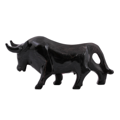 Marble sculpture, 'Dark Bull' - Marble Bull Sculpture in Black from Mexico