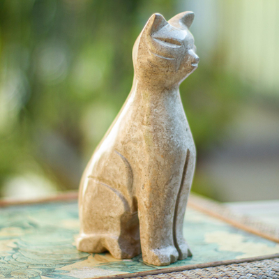 Escultura de mármol - Escultura de gato de mármol en beige de México