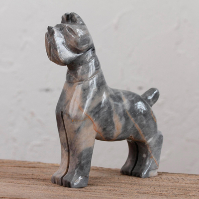 Marble sculpture, 'Grey Terrier' - Marble Dog Sculpture in Grey from Mexico