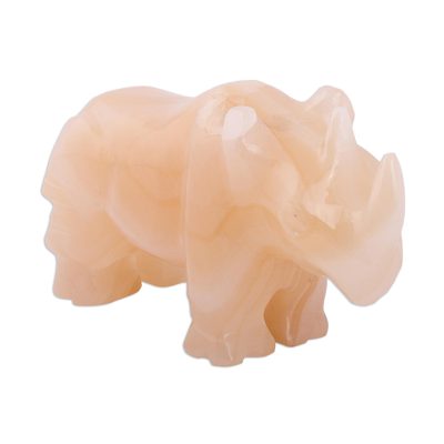 Marble sculpture, 'Earth Rhino' - Handmade Marble Rhino Figurine from Mexico