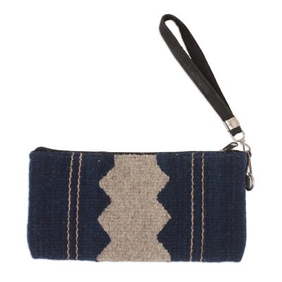 Handwoven Wool Wristlet in Midnight and Grey from Mexico