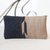 Wool cosmetics bag, 'Fret Reflections' - Navy and Taupe Color-Blocked Handwoven Wool Cosmetics Case