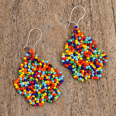 Glass beaded dangle earrings, 'Festive Color' - Multicolored Glass Beaded Dangle Earrings from Mexico