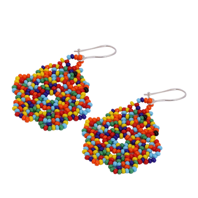 Glass beaded dangle earrings, 'Festive Color' - Multicolored Glass Beaded Dangle Earrings from Mexico