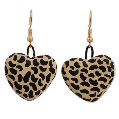 Jaguar Spot Heart-Shaped Ceramic Earrings from Mexico