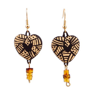 Heart-Shaped Ceramic Dangle Earrings from Mexico