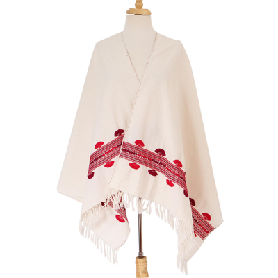 Cotton shawl, 'Sweet Spring' - Handwoven Cotton Shawl in Alabaster from Mexico