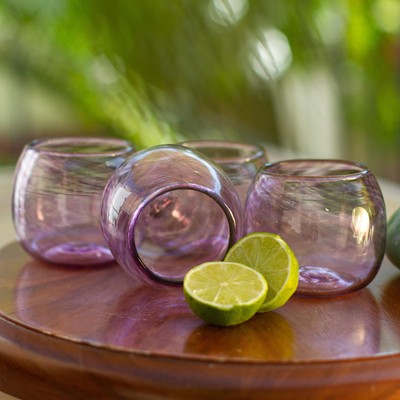 Weingläser aus recyceltem Glas, (4er-Set) - Weingläser aus recyceltem Glas in Flieder aus Mexiko (4er-Set)