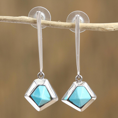 Turquoise dangle earrings, Blue Geometry