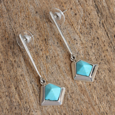 Turquoise dangle earrings, 'Blue Geometry' - Geometric Turquoise Dangle Earrings from Mexico