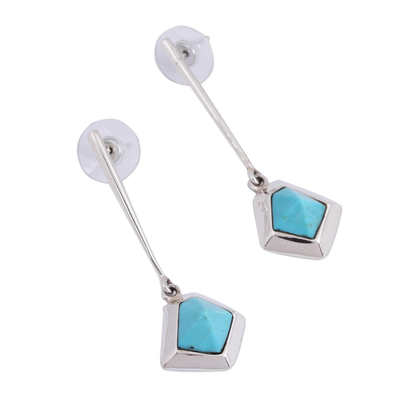 Turquoise dangle earrings, 'Blue Geometry' - Geometric Turquoise Dangle Earrings from Mexico