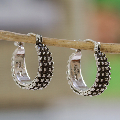 Sterling silver hoop earrings, 'Ebbing Light' - Combination Finish Sterling Silver Hoop Earrings from Mexico