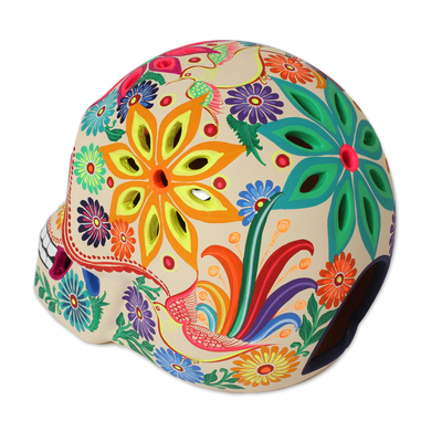 Portavelas de cerámica - Portavelas de cerámica con calavera floral de México