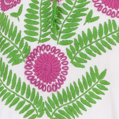 Blusa de algodón - Blusa de Algodón con Bordado Floral Morado y Verde