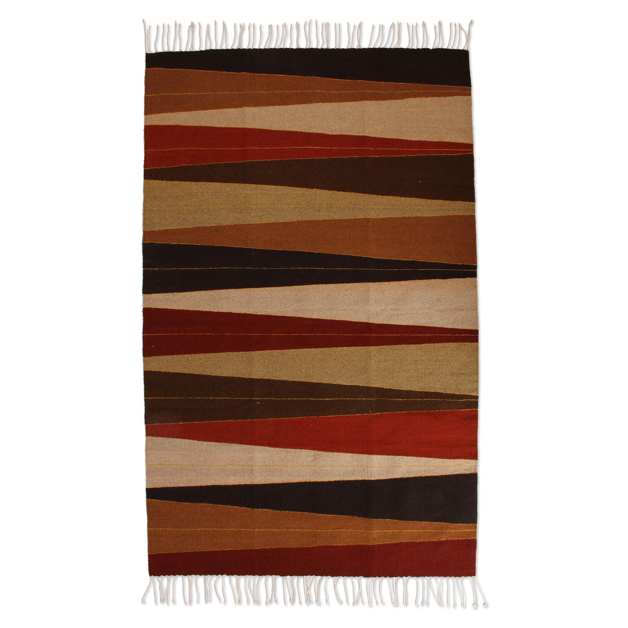 Handwoven Earth Tone Wool Area Rug From Mexico 4x6 Rays