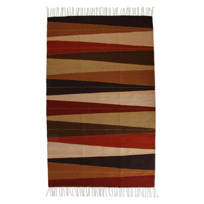 Wool area rug, 'Earth Rays' (4x6) - Handwoven Earth-Tone Wool Area Rug from Mexico (4x6)