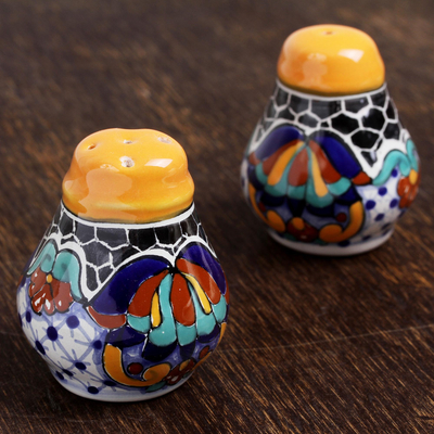 Ceramic salt and pepper shakers, Zacatlan Flowers (pair)