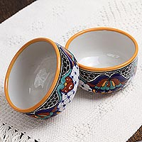 Hand-Painted Ceramic Bowls from Mexico (Pair),'Zacatlan Flowers'