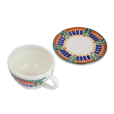 Teetassen und Untertassen aus Keramik, (Paar) - Handbemalte Teetassen und Untertassen aus Keramik aus Mexiko (Paar)