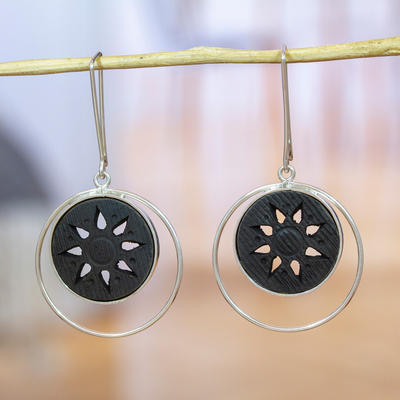 Sterling silver and ceramic drop earrings, 'Within the Eclipse' - Ceramic and Sterling Silver Drop Earrings from Mexico