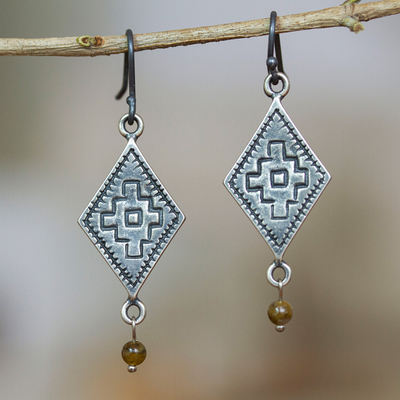 Chalcedony dangle earrings, Chilam Balam