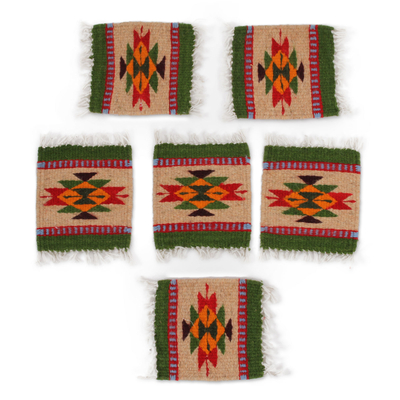 Geometric Zapotec Wool Coasters from Mexico (Set of 6)