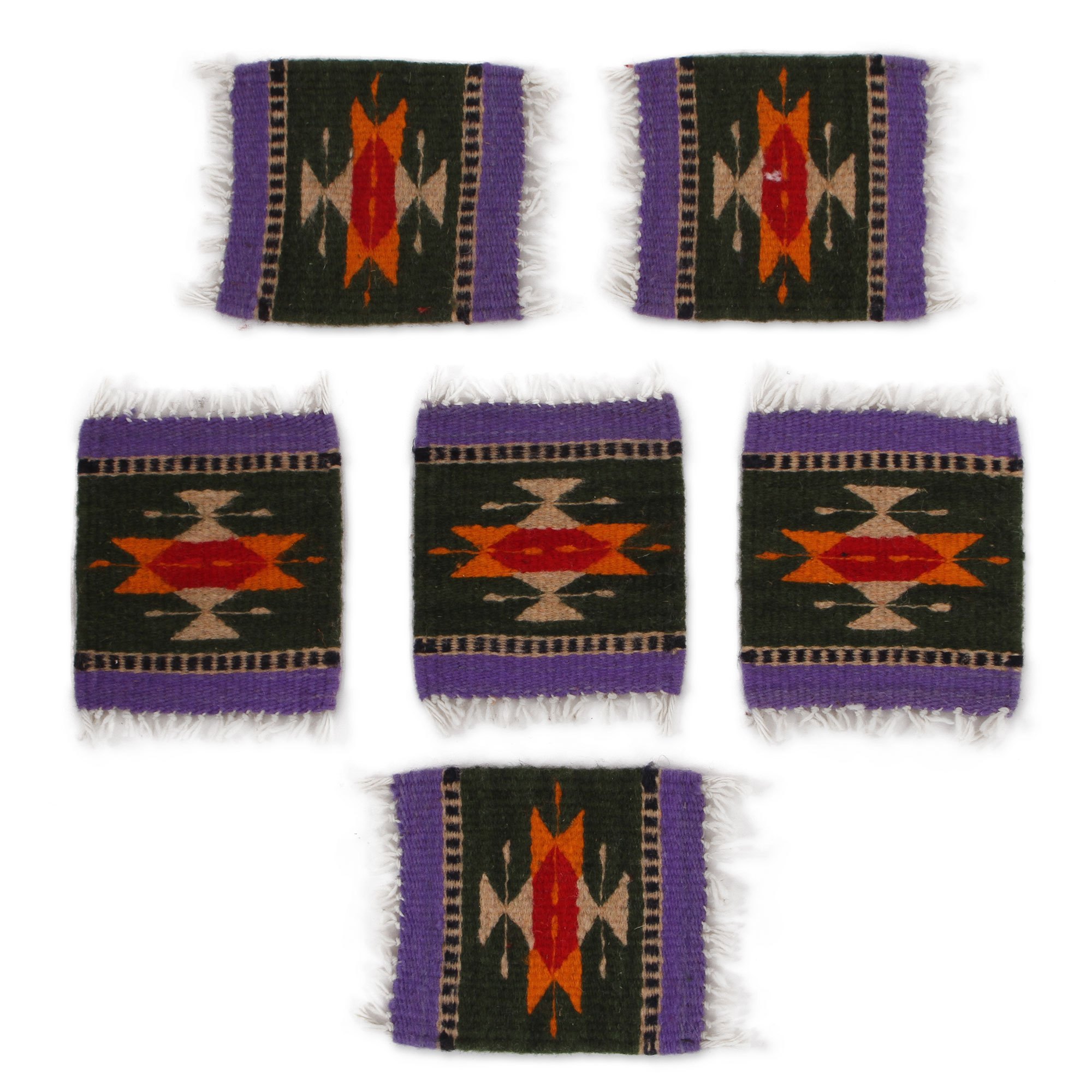 Colorful Zapotec Wool Coasters from Mexico (Set of 6) Zapotec