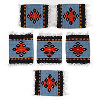 Wool coasters, 'Cerulean Zapotec' (set of 6) - Zapotec Wool Coasters in Cerulean from Mexico (Set of 6)