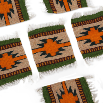 Wool coasters, 'Zapotec Form' (set of 6) - Handwoven Zapotec Wool Coasters from Mexico (Set of 6)