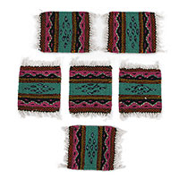 Wool coasters, 'Zapotec Waves' (set of 6) - Wave Motif Zapotec Wool Coasters from Mexico (Set of 6)