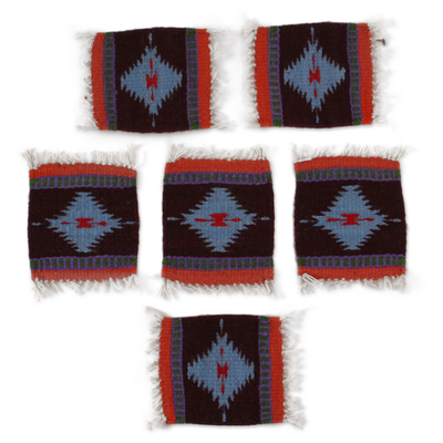 Diamond Motif Zapotec Wool Coasters from Mexico (Set of 6)