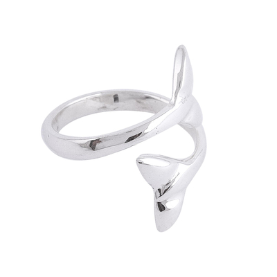 Sterling silver wrap ring, 'Taxco Tails' - Taxco Sterling Silver Whale Fin Wrap Ring from Mexico
