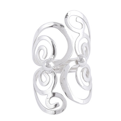Spiral Motif Taxco Sterling Silver Cocktail Ring from Mexico