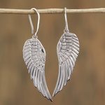 Sterling silver dangle earrings, 'Untamed' - Taxco Sterling Silver Wing Dangle Earrings from Mexico