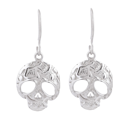 Sterling silver dangle earrings, 'Transmutation' - Taxco Skull Sterling Silver Dangle Earrings from Mexico