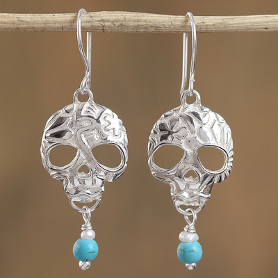 Turquoise and cultured pearl dangle earrings, Transmutation