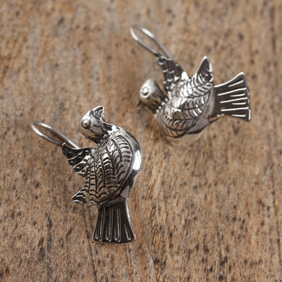 Sterling silver drop earrings, 'Peaceful Message' - Taxco Sterling Silver Dove Drop Earrings from Mexico