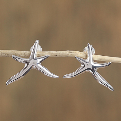 Sterling silver drop earrings, 'Stars of the Canaries' - Taxco Sterling Silver Starfish Drop Earrings from Mexico