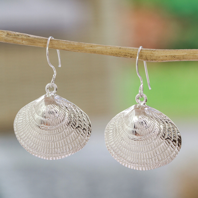 Sterling silver dangle earrings, 'Mediterranean Shells' - Taxco Sterling Silver Seashell Dangle Earrings from Mexico