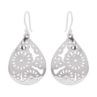 Sterling silver dangle earrings, 'Path of the Sun' - Taxco Floral Sterling Silver Dangle Earrings from Mexico